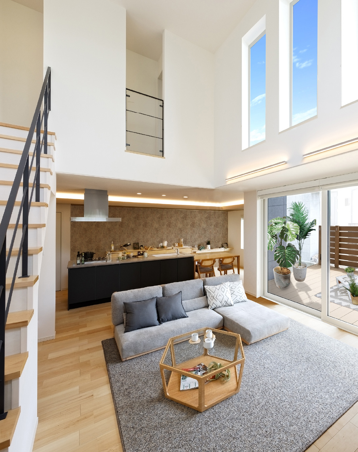 開放的な吹抜けリビング